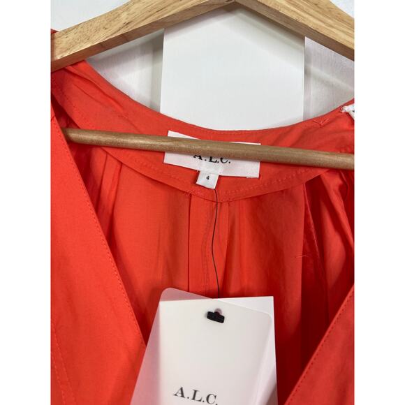 NWT A.L.C. Haley Cotton V-Neck Short Sleeve Coral Spice Orange Mini Dress - Picture 5 of 7